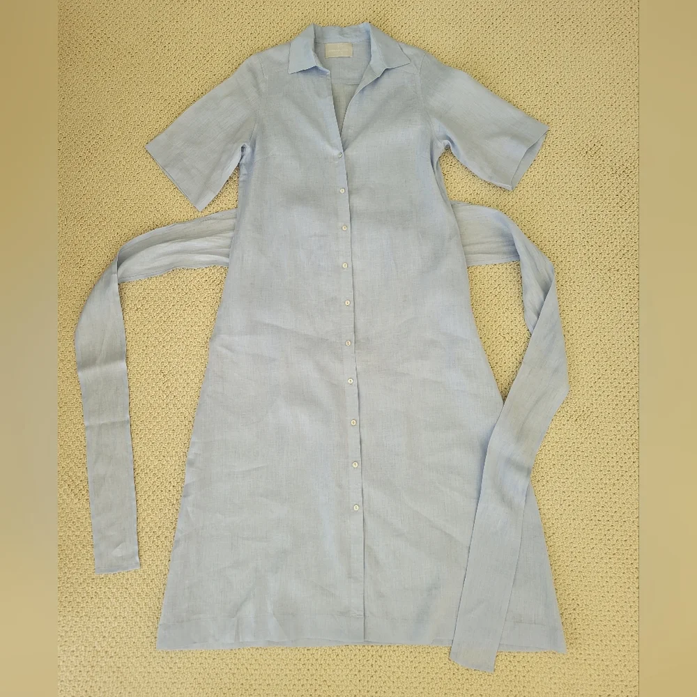 Redondo Frydman Solid Blue Linen Dress - Picture 2 of 11
